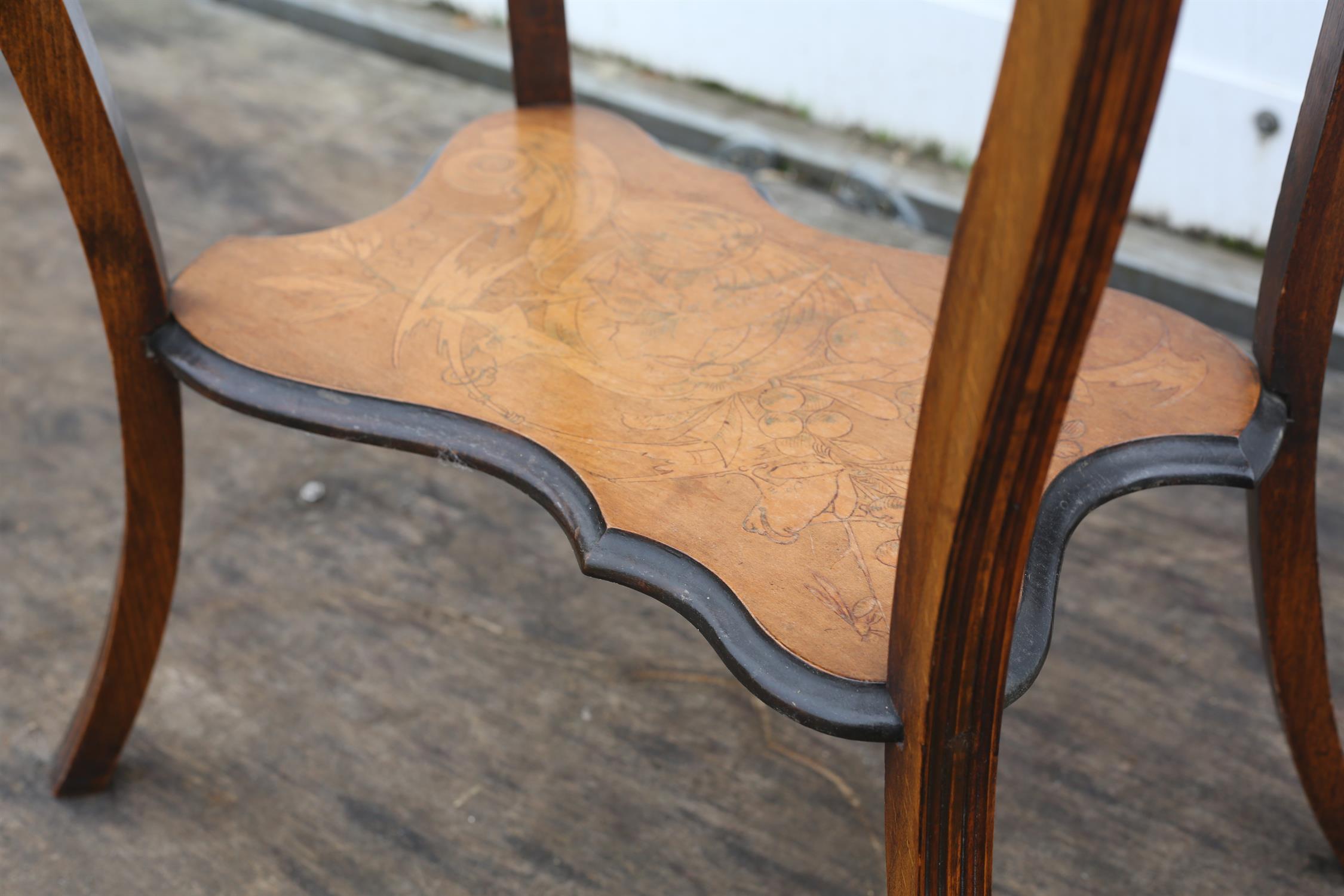 Edwardian table, late 19th/early 20th Century, with two shaped tiers, decorated with penwork of - Image 4 of 5