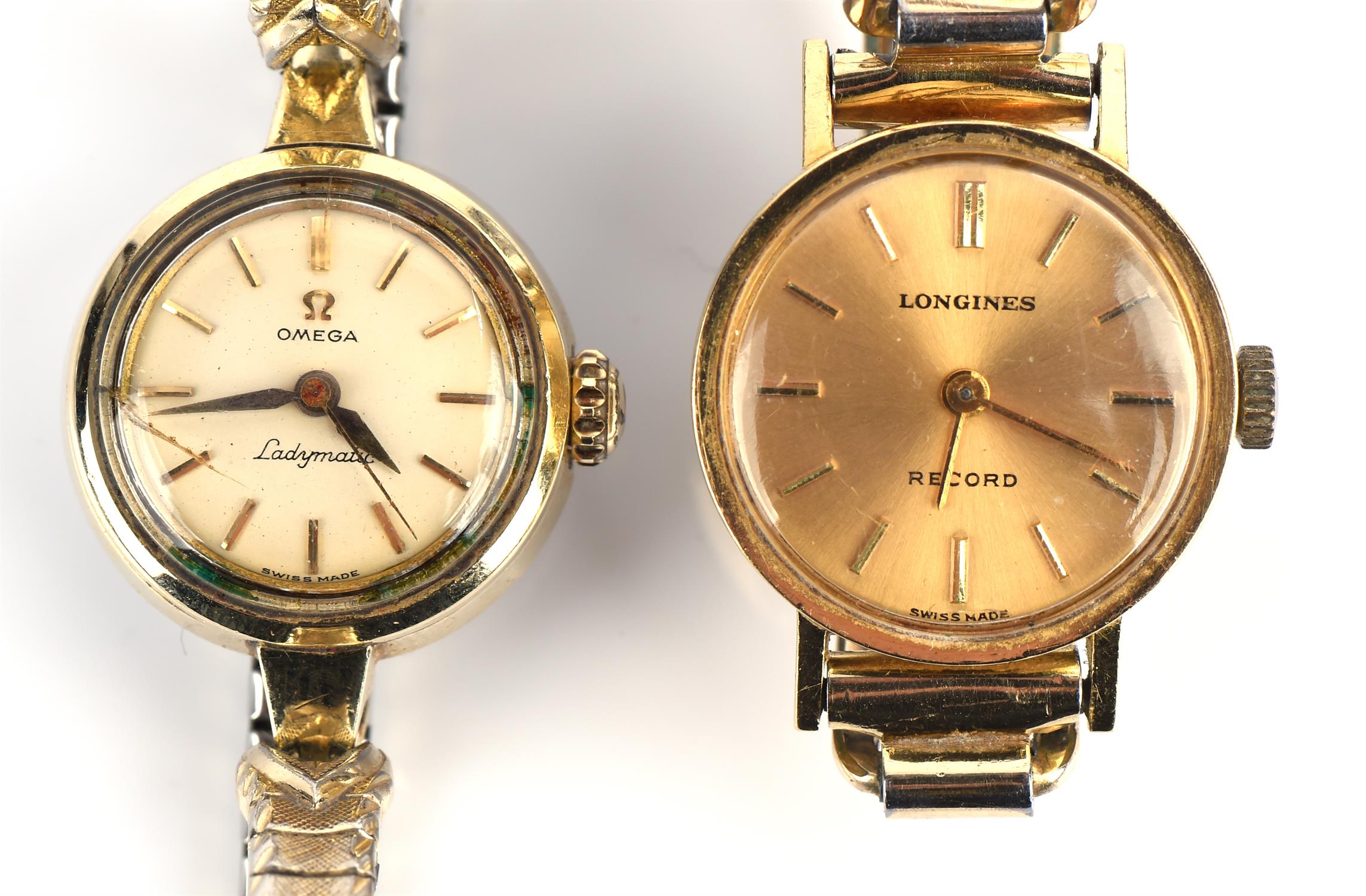A Longines Ladies Record Gold wristwatch, the signed dial with baton hour marker,