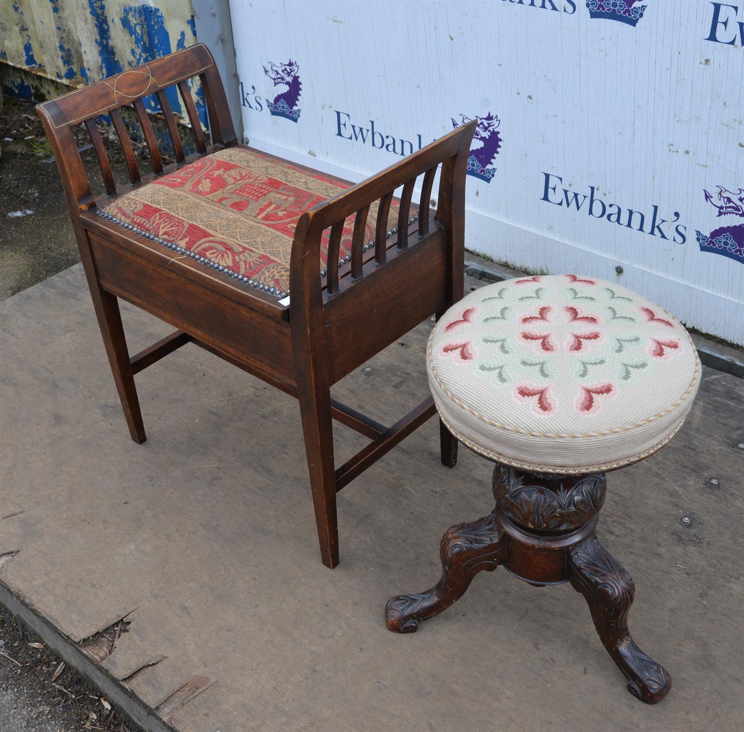 Edwardian piano stool, 67cm high together with a walnut stool, 52cm high (2) - Image 2 of 3