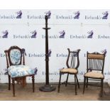 A selection of chairs, various sizes and styles and a mahogany standard lamp with turned and