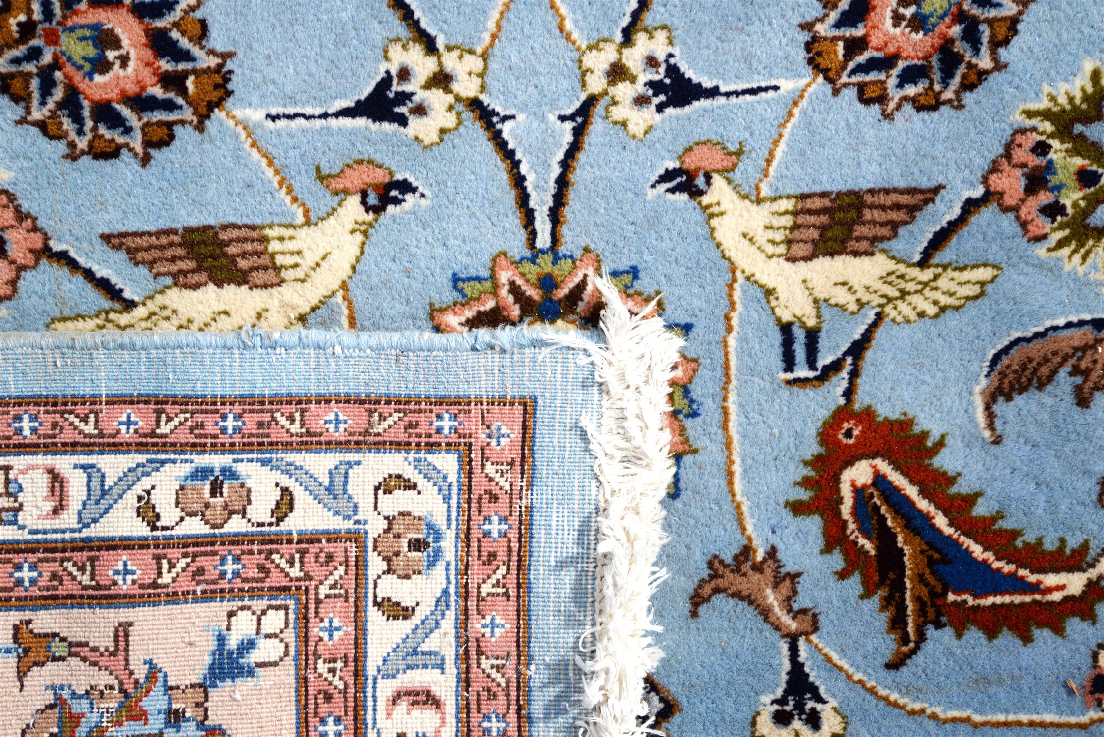 Persian design rug the light blue ground with birds amongst foliage, 256cm x 200 and a Chinese oval - Image 2 of 3