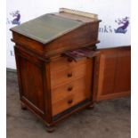 Rosewood davenport, 19th century, with pierced gothic brass gallery, with lifting lid enclosing