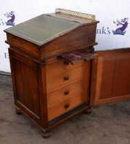 Rosewood davenport, 19th century, with pierced gothic brass gallery, with lifting lid enclosing