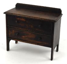 Mahogany miniature chest of two short and two long drawers, H37cm W28.5cm D13cm, 2 white painted