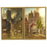 Circle of Pierre le Boeff, Views of Cathedral cities, a pair, watercolour, each 56 x 37cm.