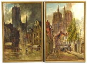 Circle of Pierre le Boeff, Views of Cathedral cities, a pair, watercolour, each 56 x 37cm.