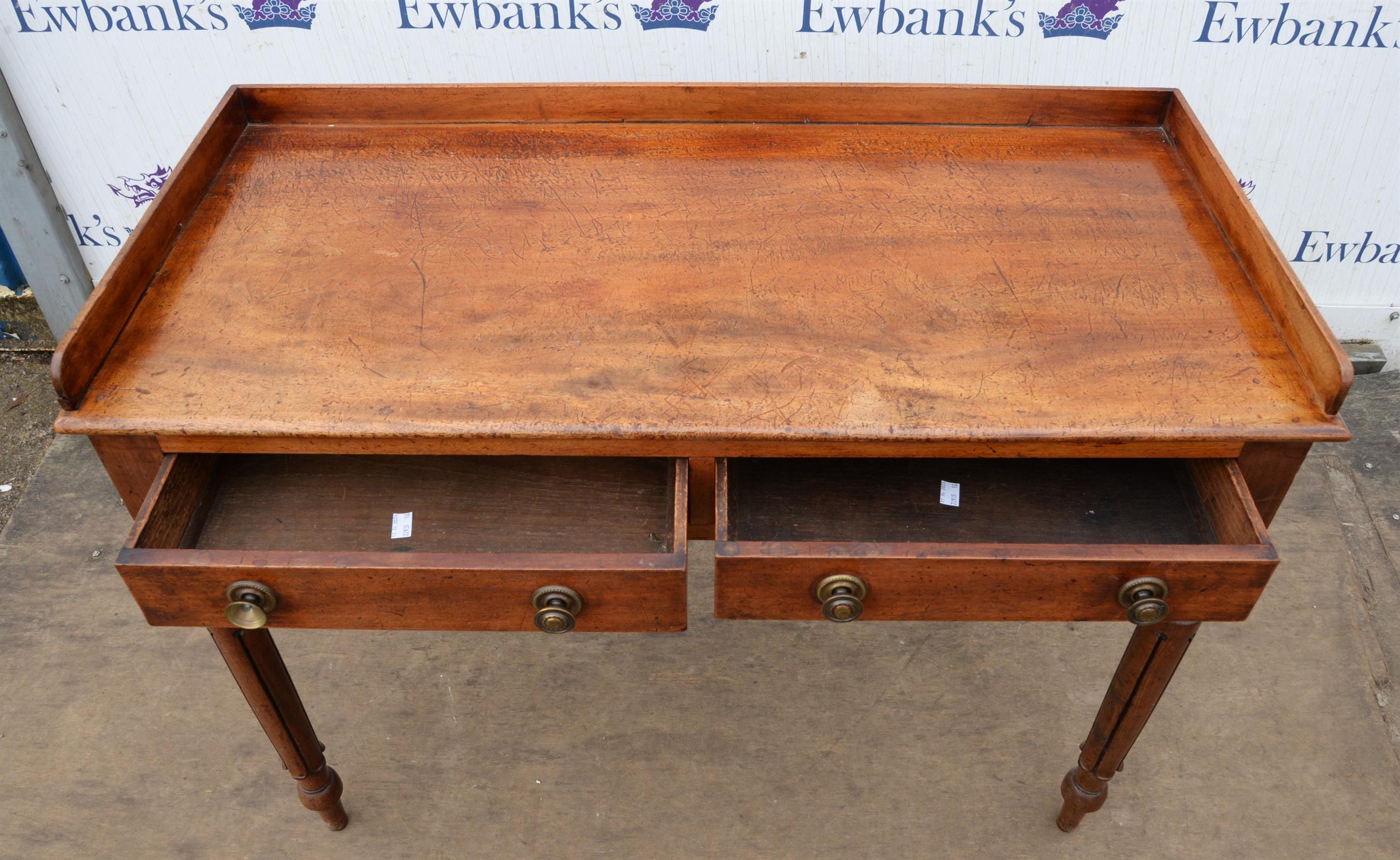 A Victorian mahogany side table, 1840s, the three quarter gallery top above two drawers, - Image 3 of 3