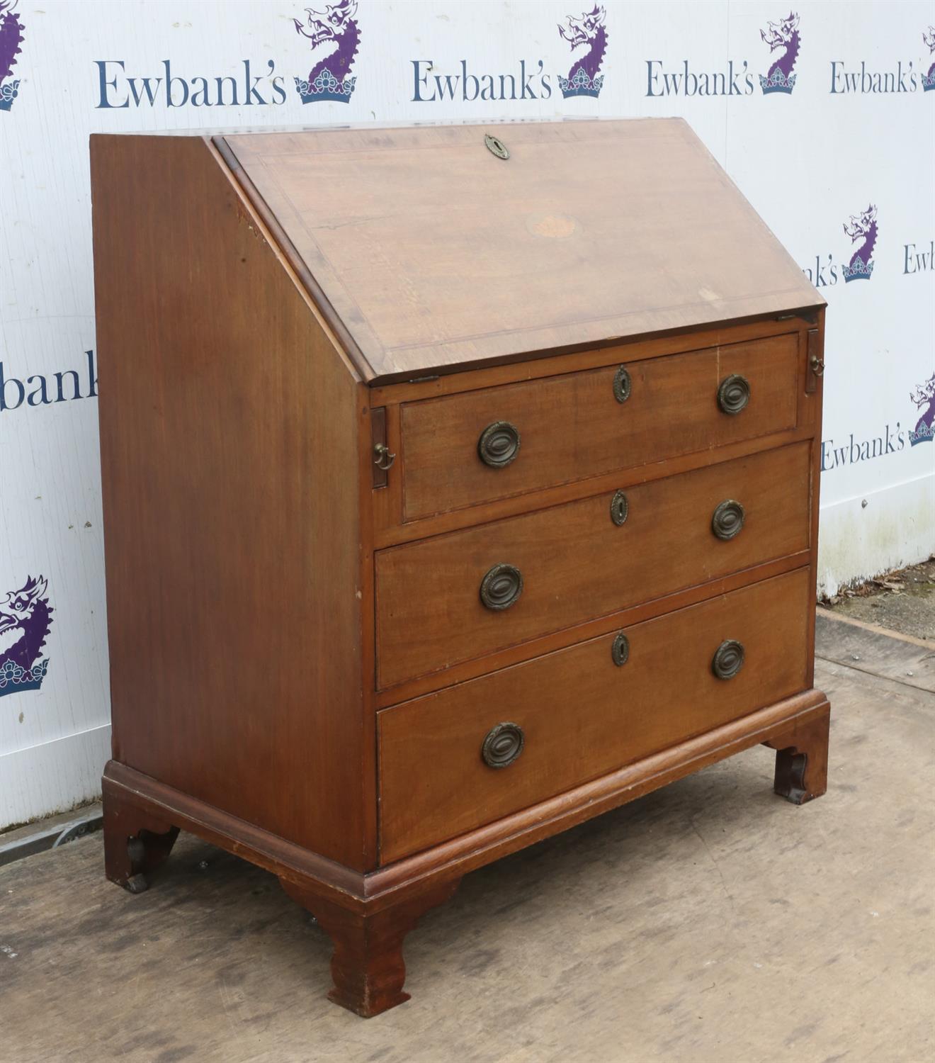 An Edwardian mahogany bureau, satinwood banded, the interior with a cupboard door, - Image 3 of 5