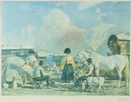 Sir Alfred James Munnings (British 1878-1959), Gypsies on the Heath, colour reproduction print,