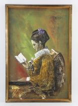 After Jean-Honoré Fragonard, Girl reading, oil on canvasboard, indistinctly signed and dated