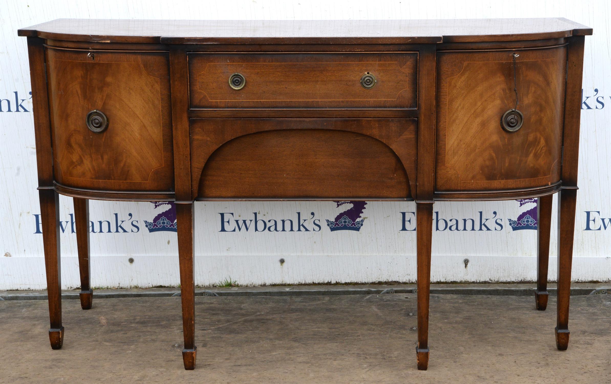 A George III style mahogany sideboard, 2nd half 20th century, of breakfront outline,