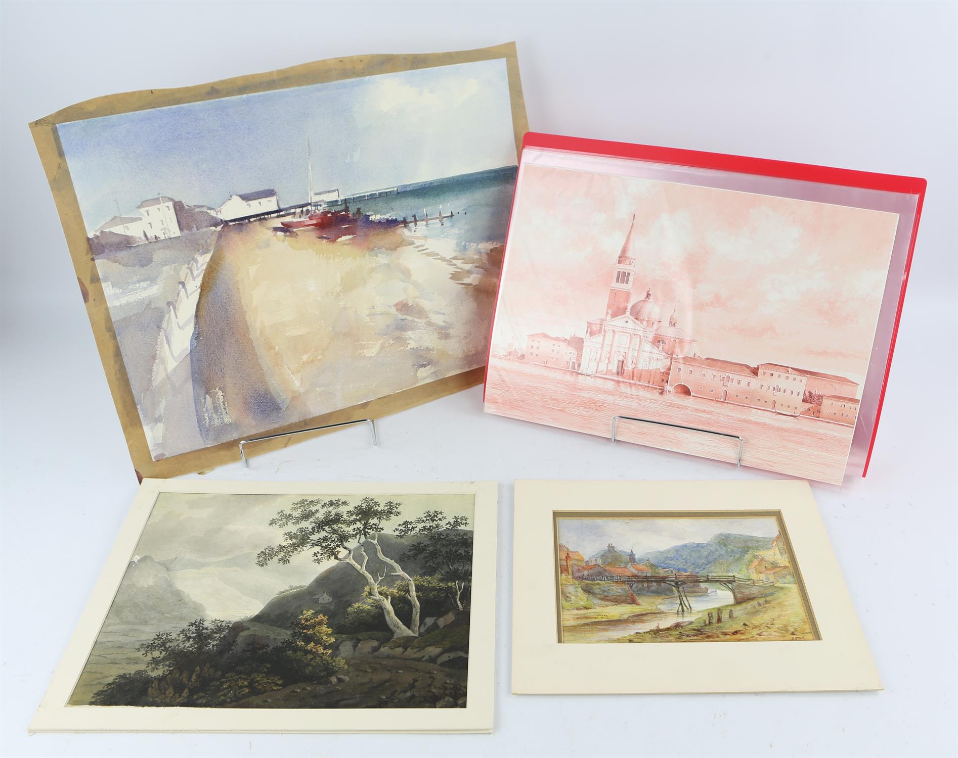 A small group of watercolours and drawings, including J. Anderson Stewart, village scene, - Image 2 of 3