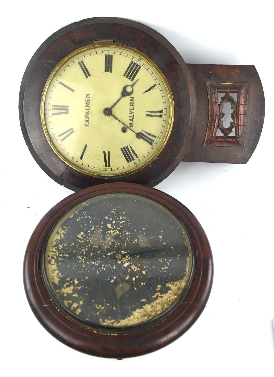 19th century mahogany "school" clock with single fusee movement, 40cm dia ( enamel dial distressed