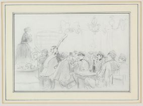 French School (19th century), The recital; Figures in a tavern, a pair of pencil drawings,