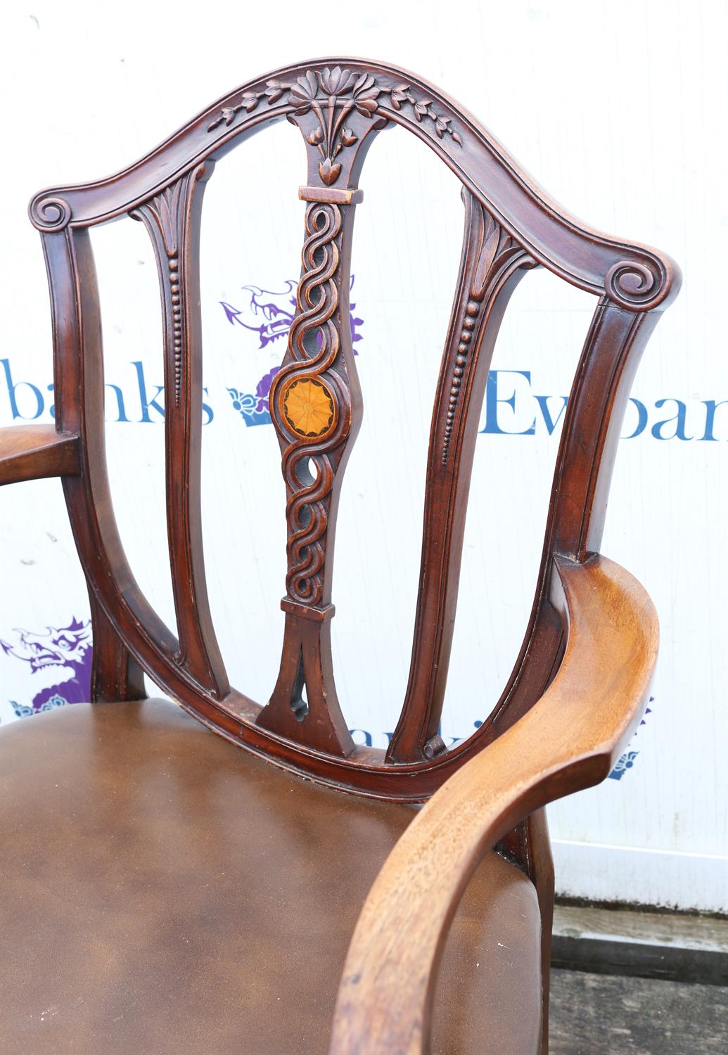 Eight Edwardian mahogany and inlaid Hepplewhite taste dining chairs, - Image 3 of 3