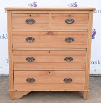 An Edwardian walnut chest of drawers, stripped down, H 110 cm, W 99cm, D 47cm