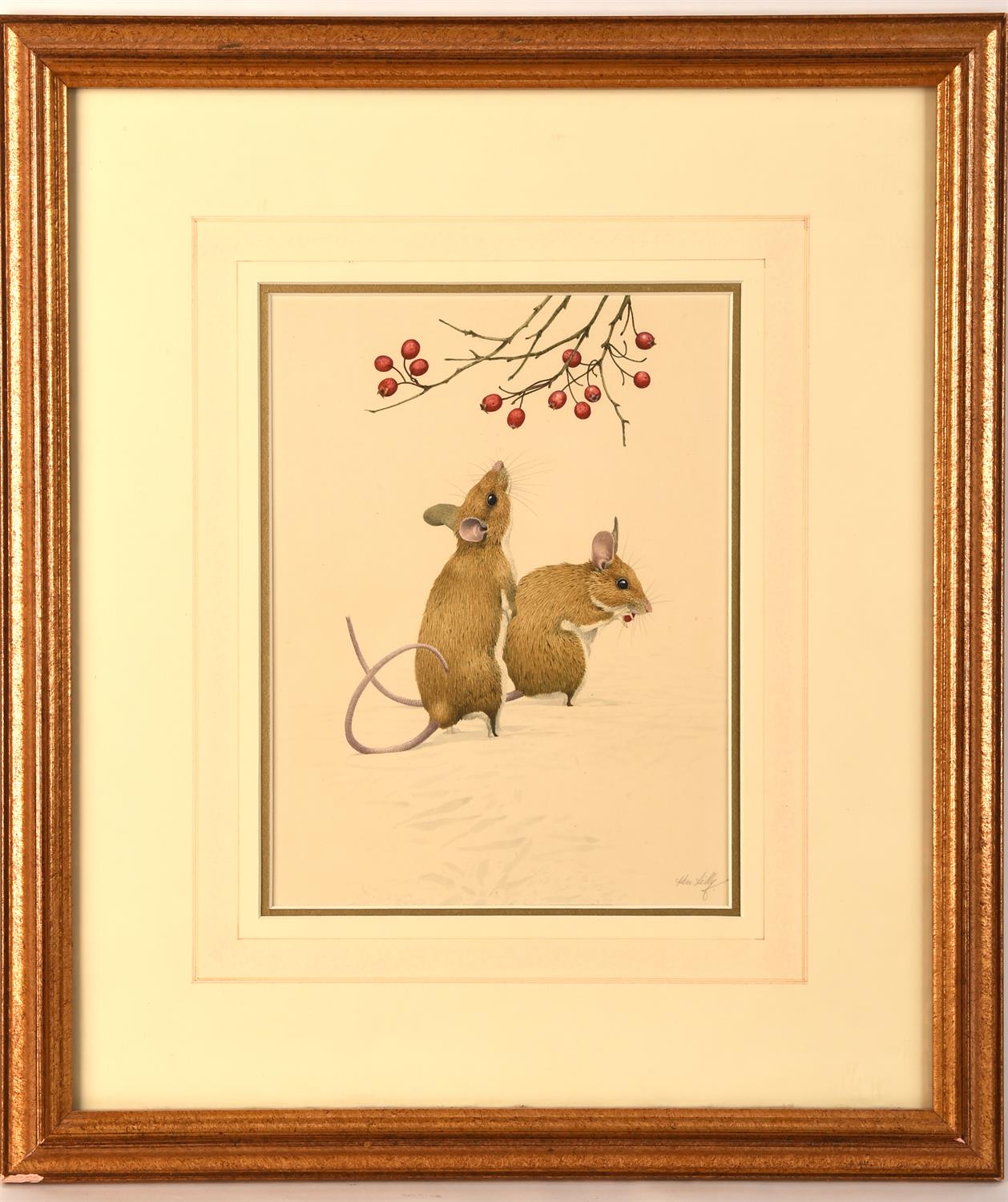 Ken Lilley (1929-1996), Fieldmice in winter, watercolour, signed lower right, 22.5 x 17cm. - Image 2 of 3