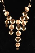 Italian gold fringe necklace, bracelet and earrings set, designed as multiple disc's of varying