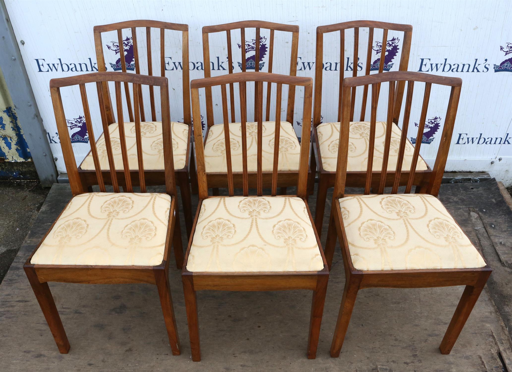 A set of six George III style walnut dining chairs, 1930s/40s, shaped top rails, the stick splats - Image 4 of 8
