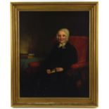 English School (19th century), Portrait of an elderly lady seated in an armchair, oil on canvas,