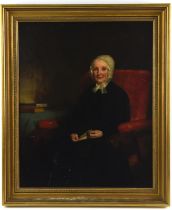 English School (19th century), Portrait of an elderly lady seated in an armchair, oil on canvas,