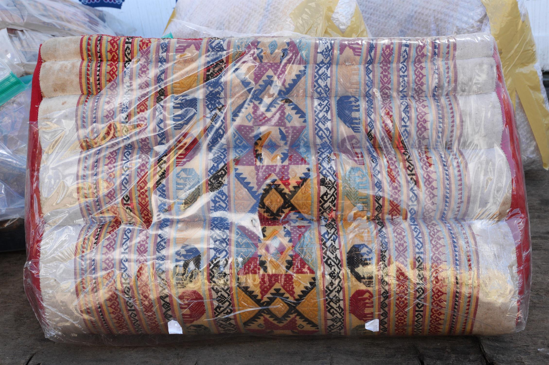 Three triangular bolster cushions, Thailand, striped and with geometric motifs, one with elephants, - Image 2 of 2