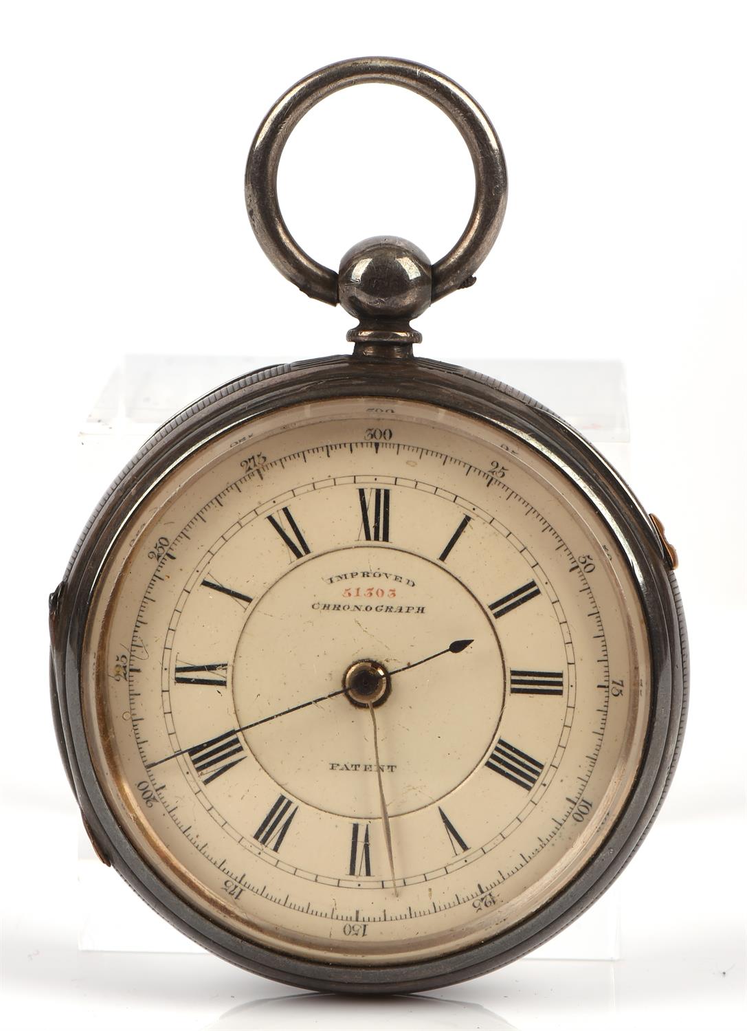 Large silver improved 51303 chronograph patent gents pocket watch, Chester, 1878