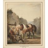 Pieter Frederick van Os (1808-1892). A horse watering, with a groom and dog alongside, watercolour,