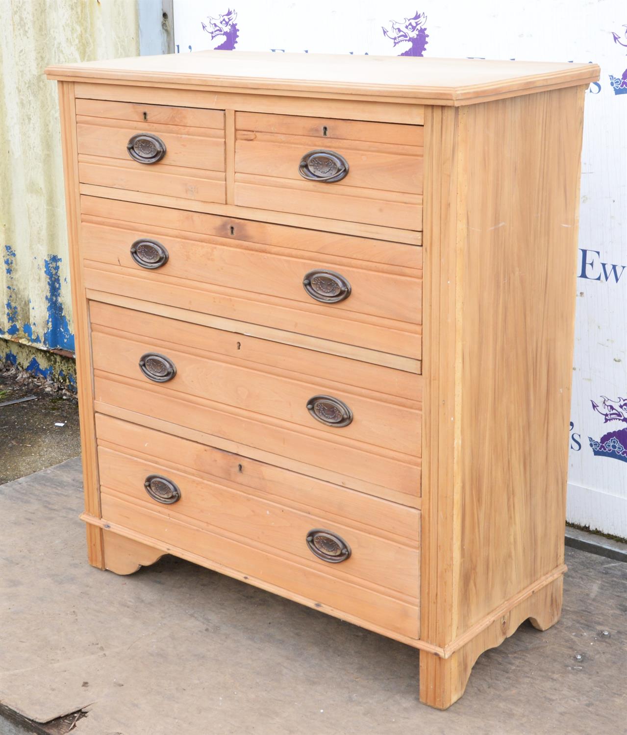 An Edwardian walnut chest of drawers, stripped down, H 110 cm, W 99cm, D 47cm - Image 2 of 3