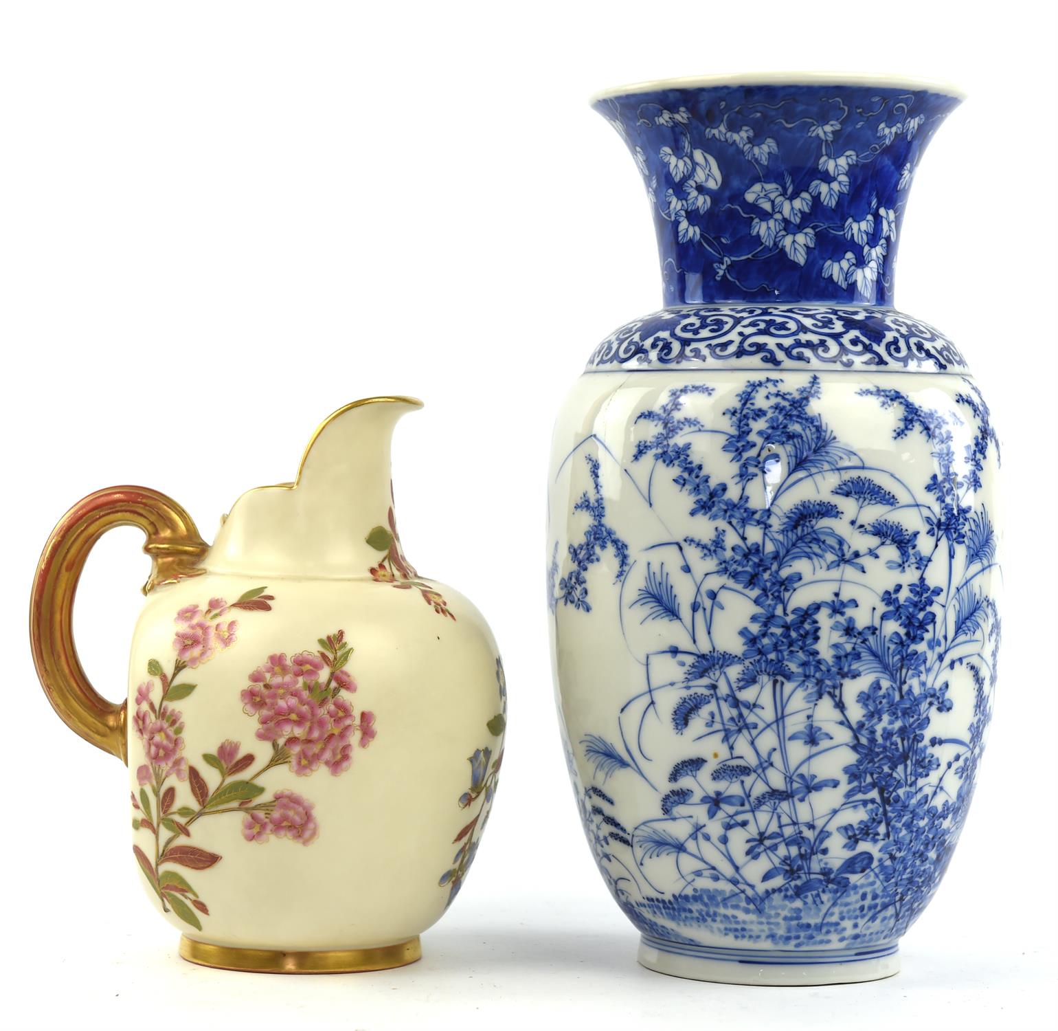 A late 19th century Royal Worcester blush ivory ware jug, height 19cm and a 20th century Japanese