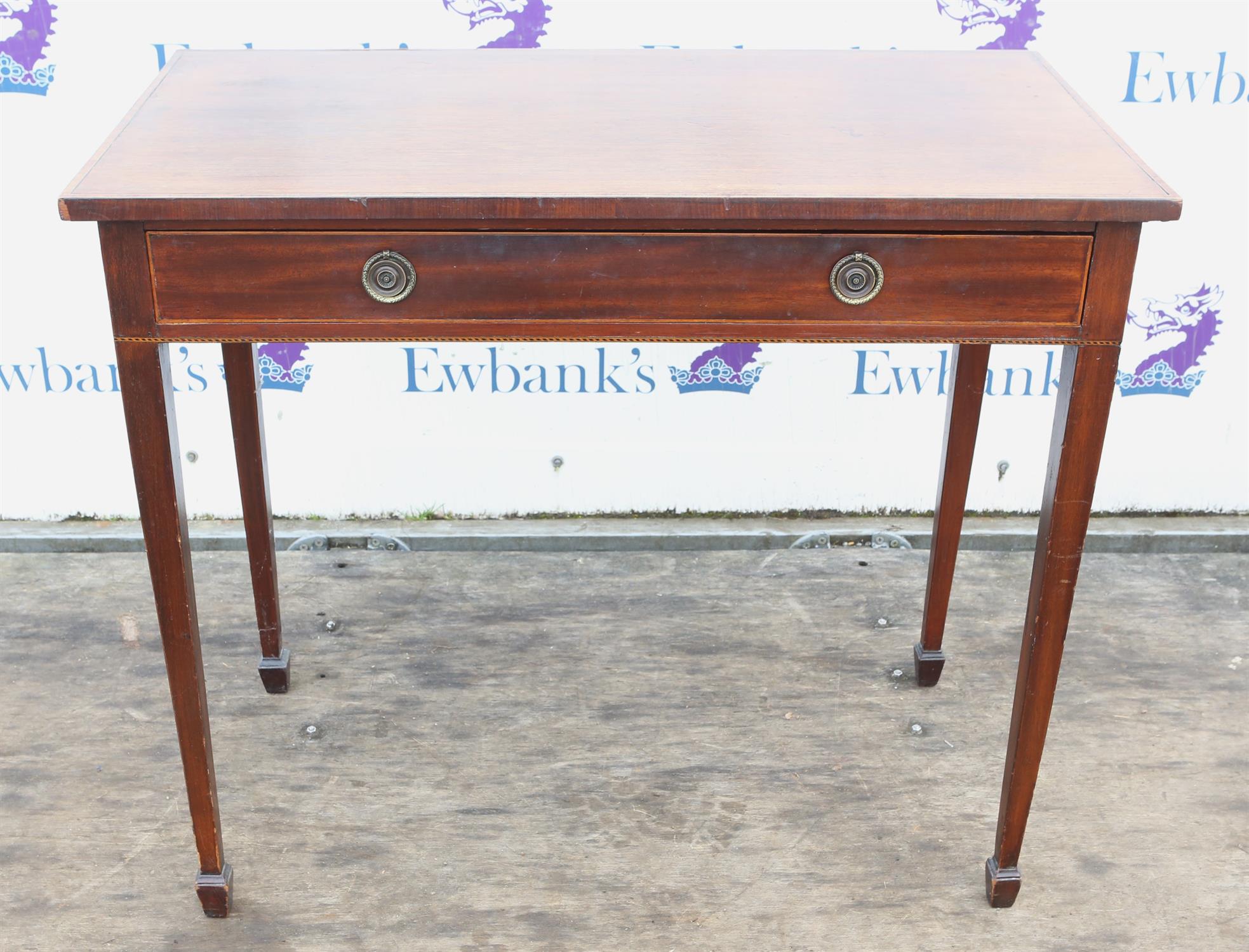Mahogany and crossbanded rectangular table, 19th Century, with single long drawer,