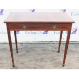 Mahogany and crossbanded rectangular table, 19th Century, with single long drawer,