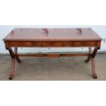 Mahogany low table, 20th Century, with a rectangular cross banded top, above frieze drawer,