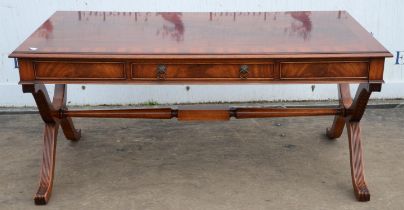 Mahogany low table, 20th Century, with a rectangular cross banded top, above frieze drawer,