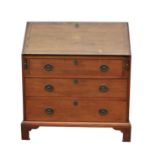 An Edwardian mahogany bureau, satinwood banded, the interior with a cupboard door,