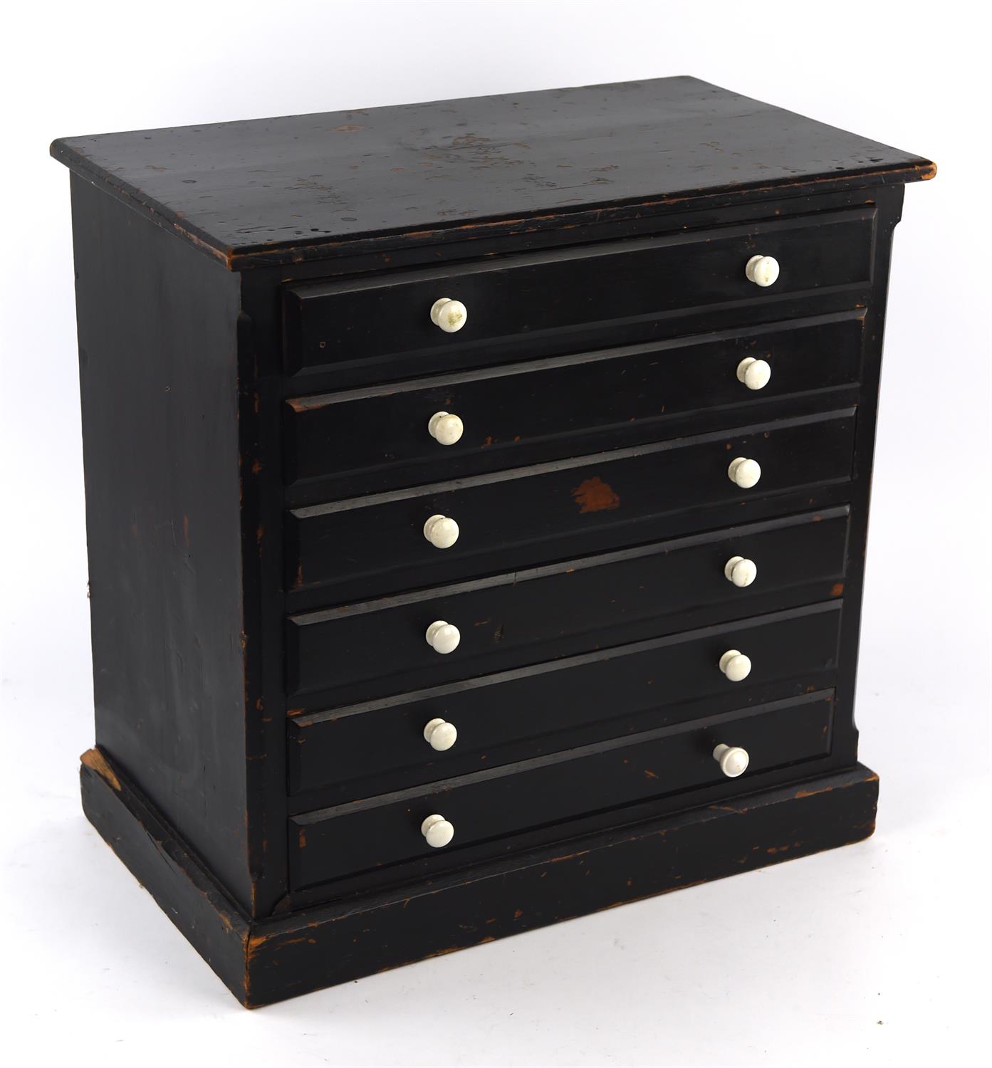 Ebonized mahogany collectors chest of six drawers H45cm W45cm D26.5cm