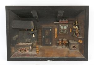 German/Austrian panoramic interior scene of a kitchen, early 20th Century, 26.5 x 38.5cm