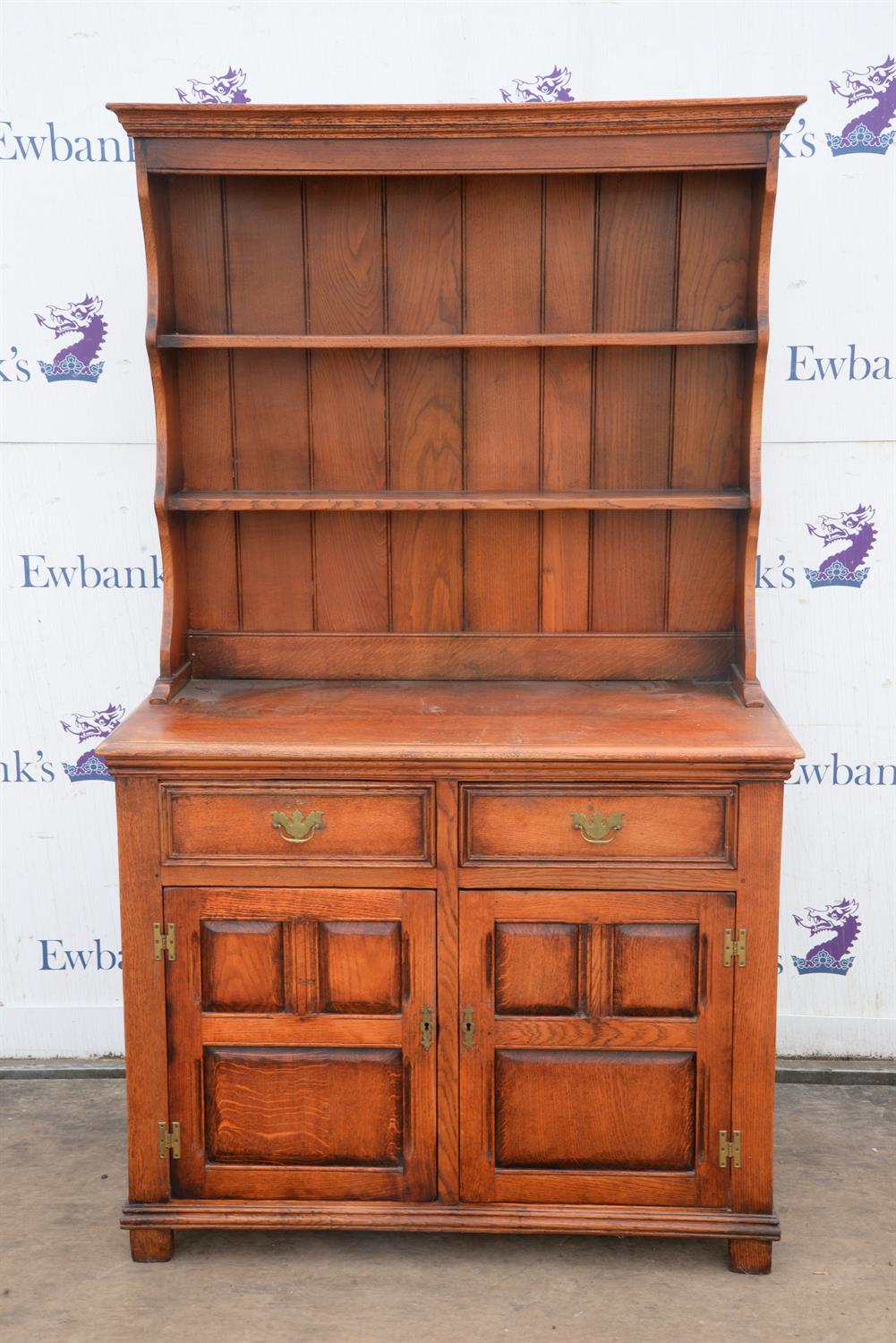 A George III style stained oak dresser, mid 20th century, H 188cm, W 112cm, D 52cm - Image 2 of 5