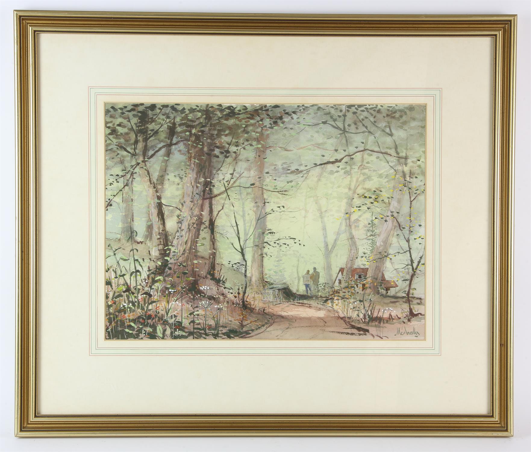 William McAnally (b. 1942), ‘Woodland Tryst, Bridge of Allan’, watercolour, signed lower right, - Image 2 of 4