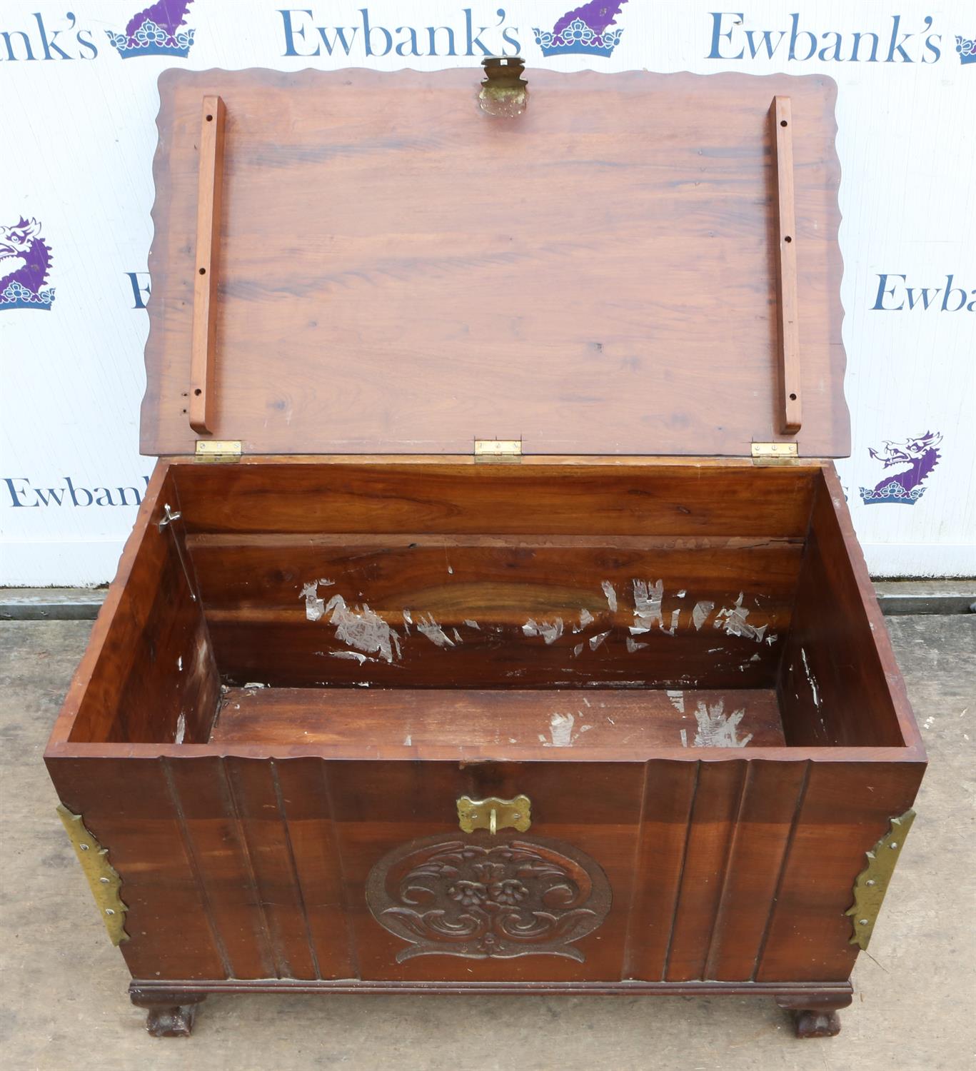 A Modern mahogany and brass bound blanket box raised on large pad feet. - Image 4 of 4