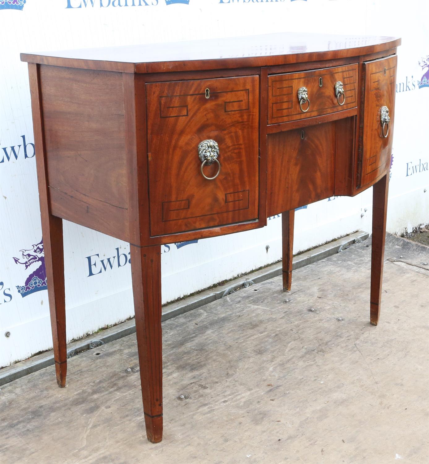 A Regency mahogany bowfront sideboard, ebony strung, the central drawer above a drawer flanked by a - Image 3 of 3
