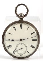 Gents open faced silver pocket watch, London, 1875