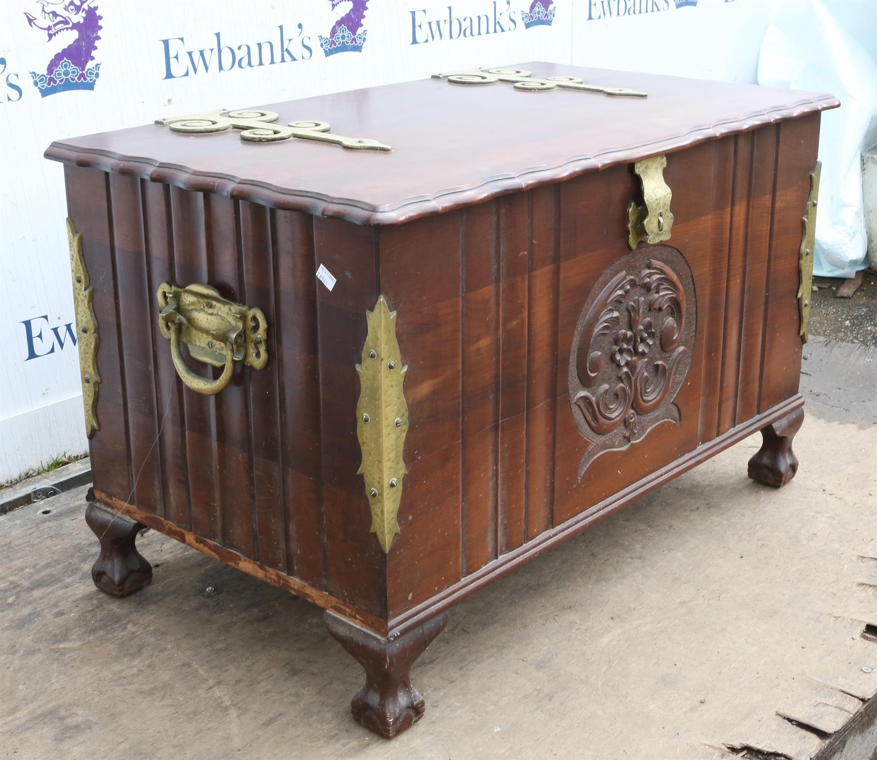 A Modern mahogany and brass bound blanket box raised on large pad feet. - Image 3 of 4