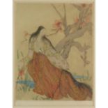 Elyse Ashe Lord (1900-1971), Girl by a blosson tree, colour etching, signed lower right,