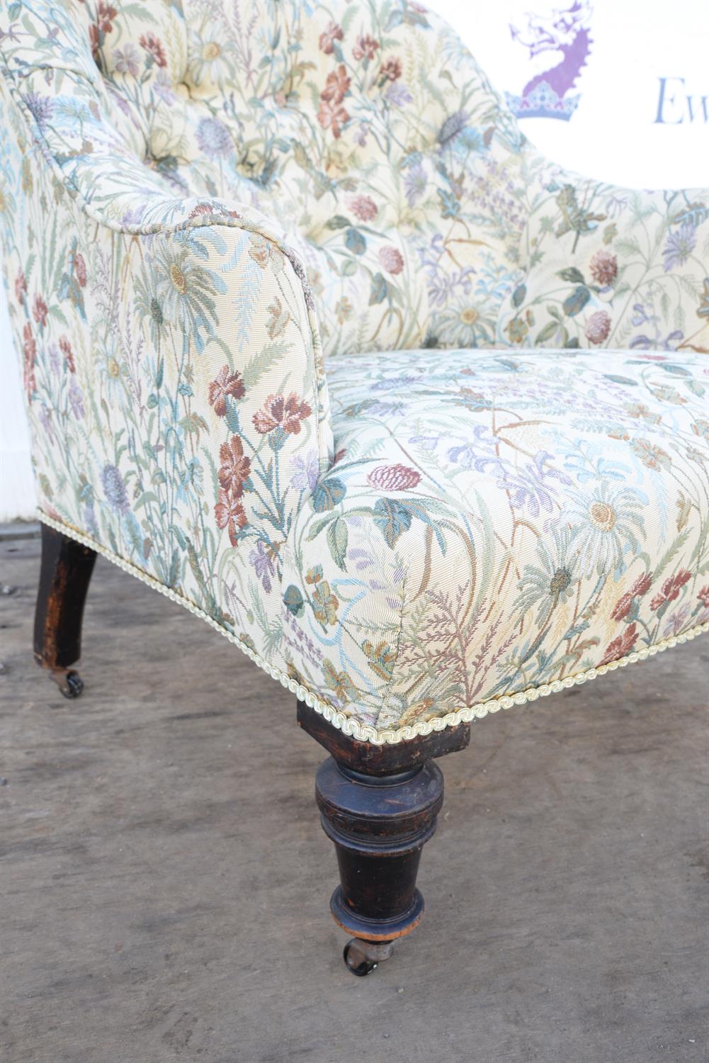 Victorian armchair, upholstered in floral material with button back design, 73cm high - Image 2 of 2