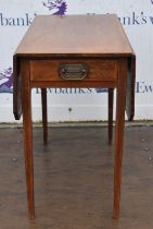 A George III mahogany pembroke table, the banded top above one drawer, H 70cm, W 86cm