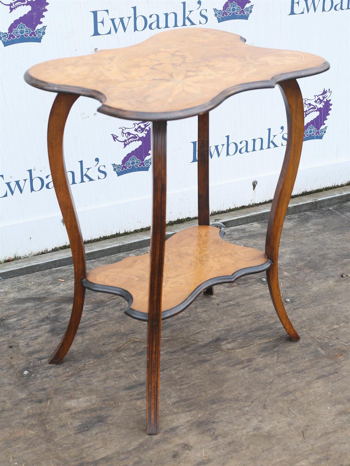 Edwardian table, late 19th/early 20th Century, with two shaped tiers, decorated with penwork of - Image 5 of 5