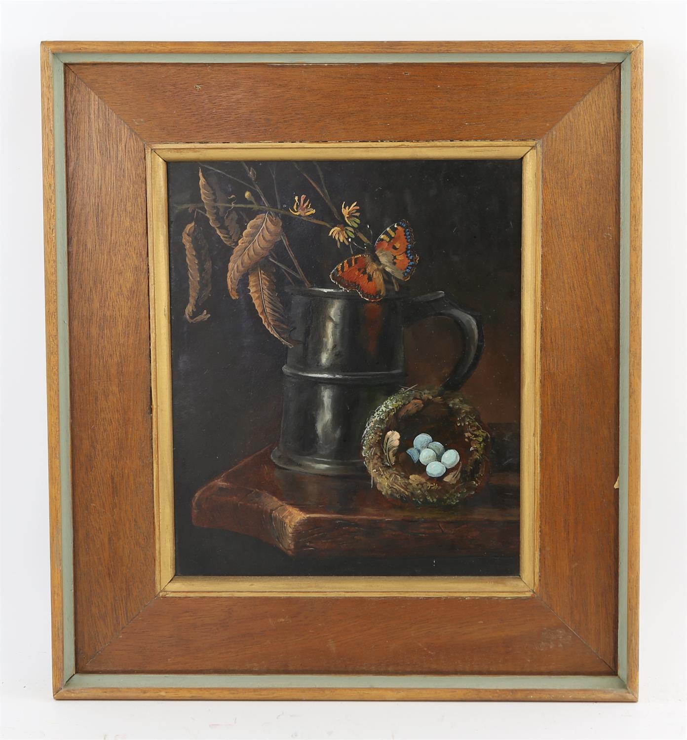 A group of five 20th century still life subjects, including a near pair of tankard and birds nest, - Image 2 of 5
