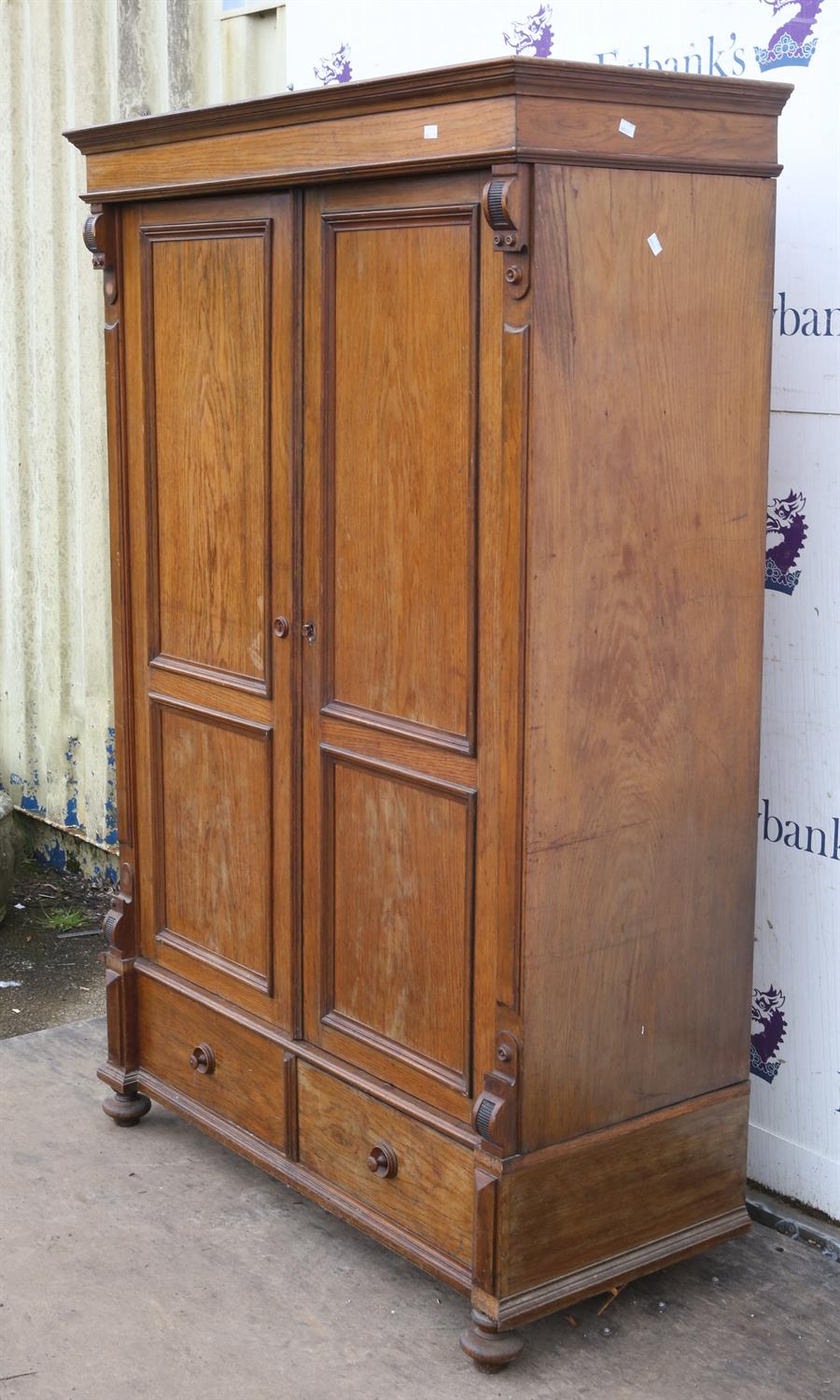 A Satinwood Armoire, Crested cornice over two panel doors over single drawer raised on turned - Image 2 of 4