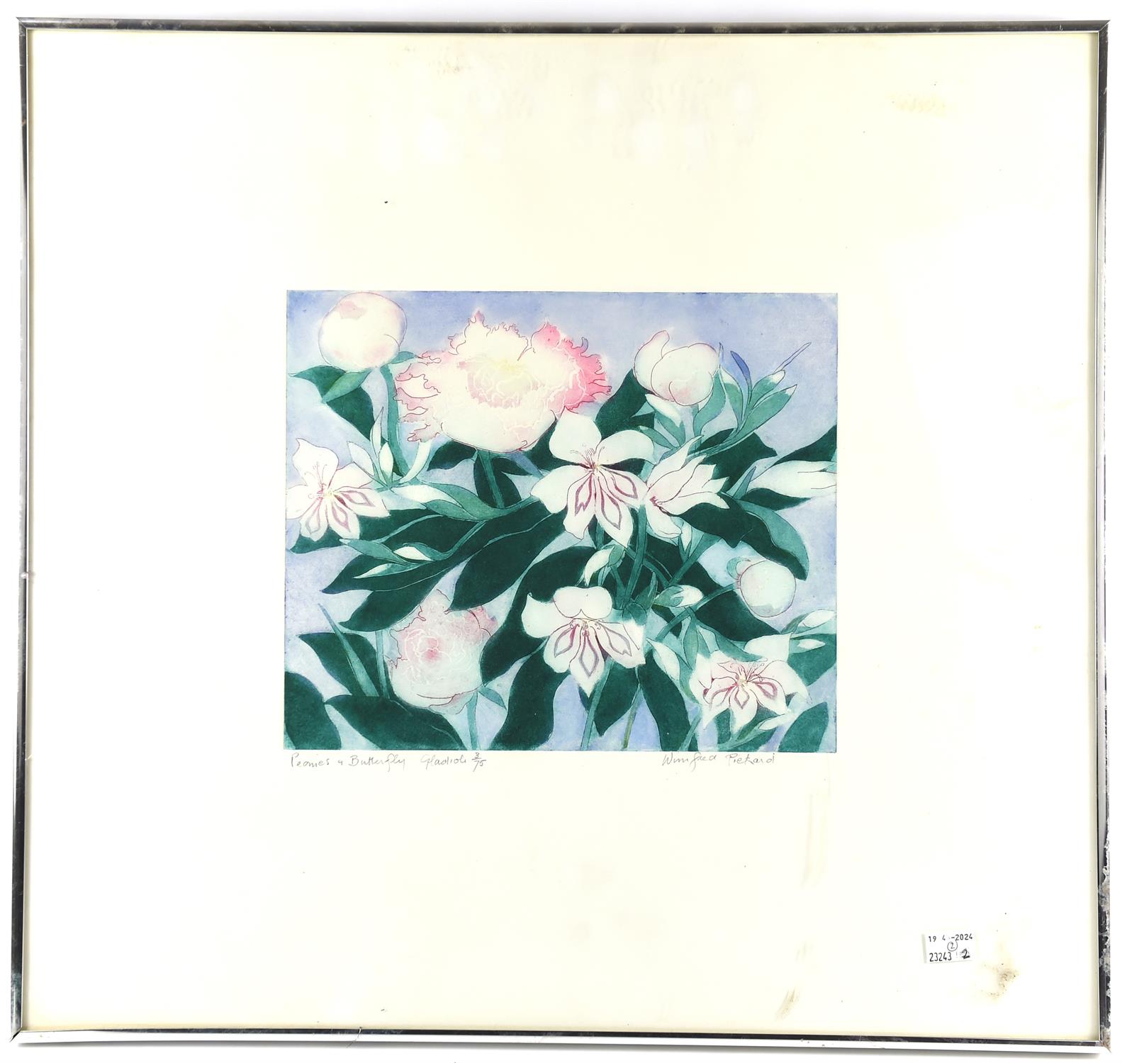 Winifred Pietard (20th century), Lilies & Iris; Peonies and Butterfly Gladioli, a pair of colour - Image 2 of 2